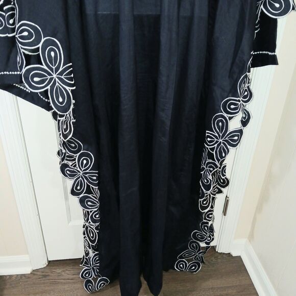 Vintage Ashanti Women Dark Blue African 100% Linen Kimono Kaftan Embroidered OS - Picture 15 of 16